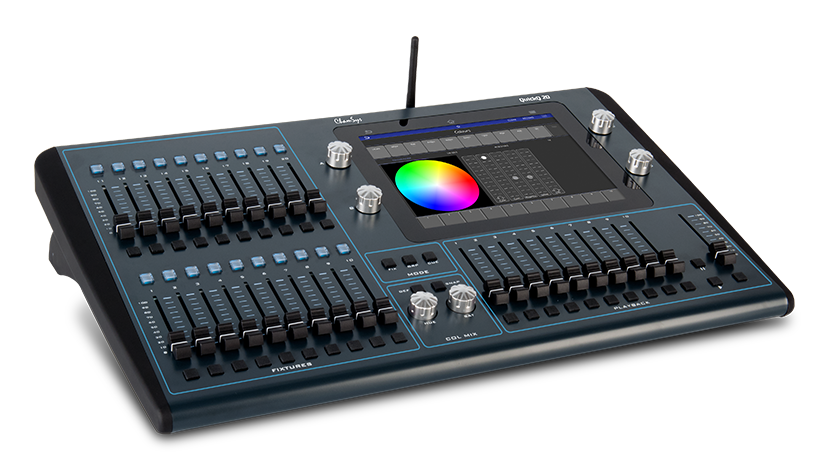 A front view of the ChamSys Stadium connect lighting console